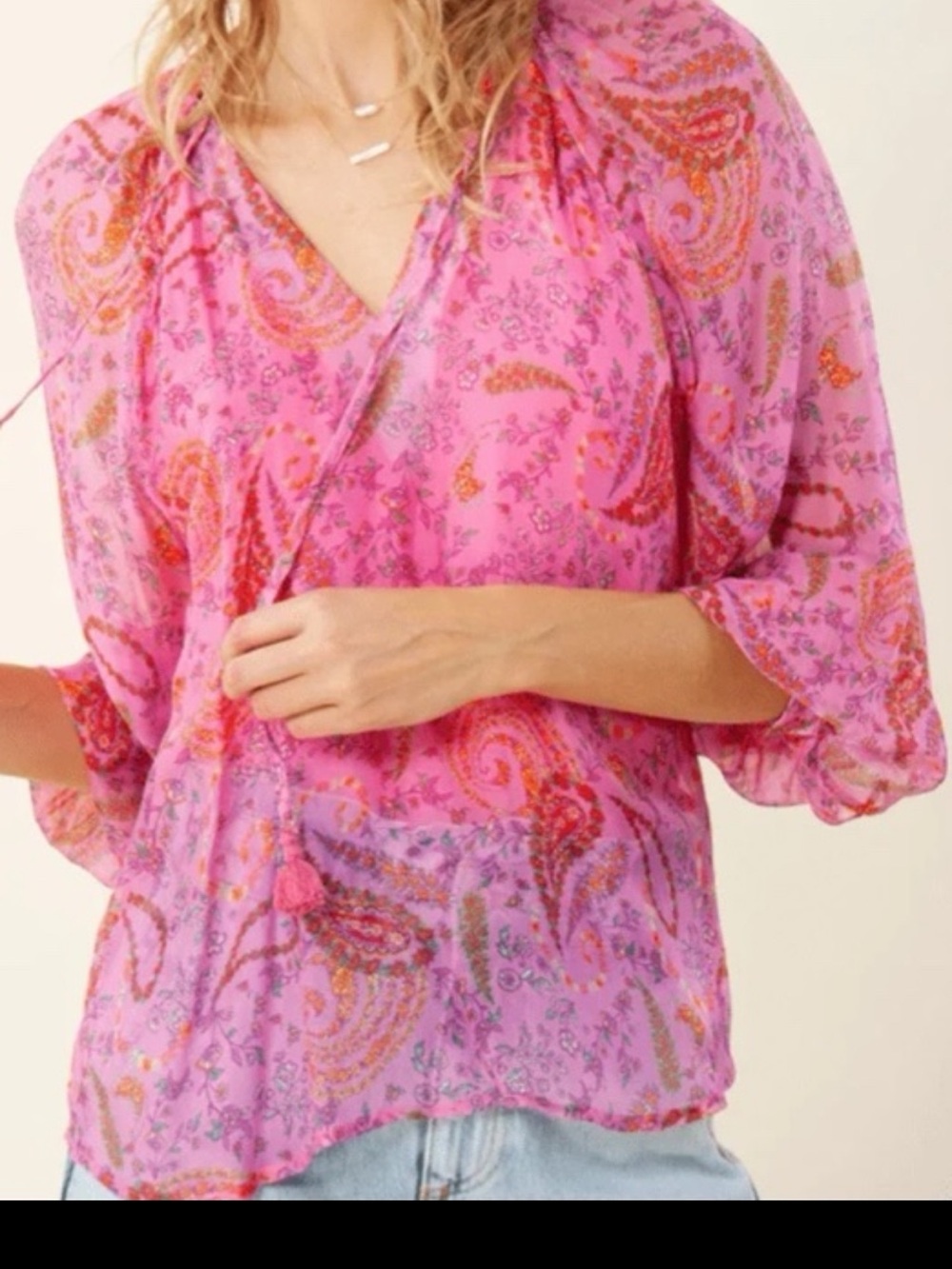 Hale Bob Pink Paisley Sasha Blouse. Size Small
